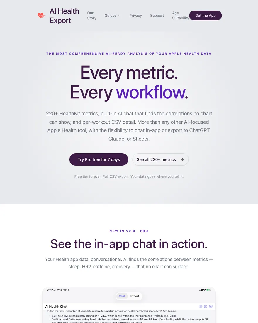 AI Health Export homepage